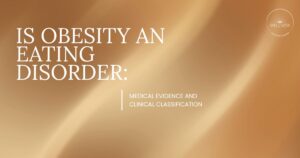 Poster titled 'Is Obesity an Eating Disorder: Medical Evidence and Clinical Classification' on a gold gradient background with a Wellness logo in the corner.
